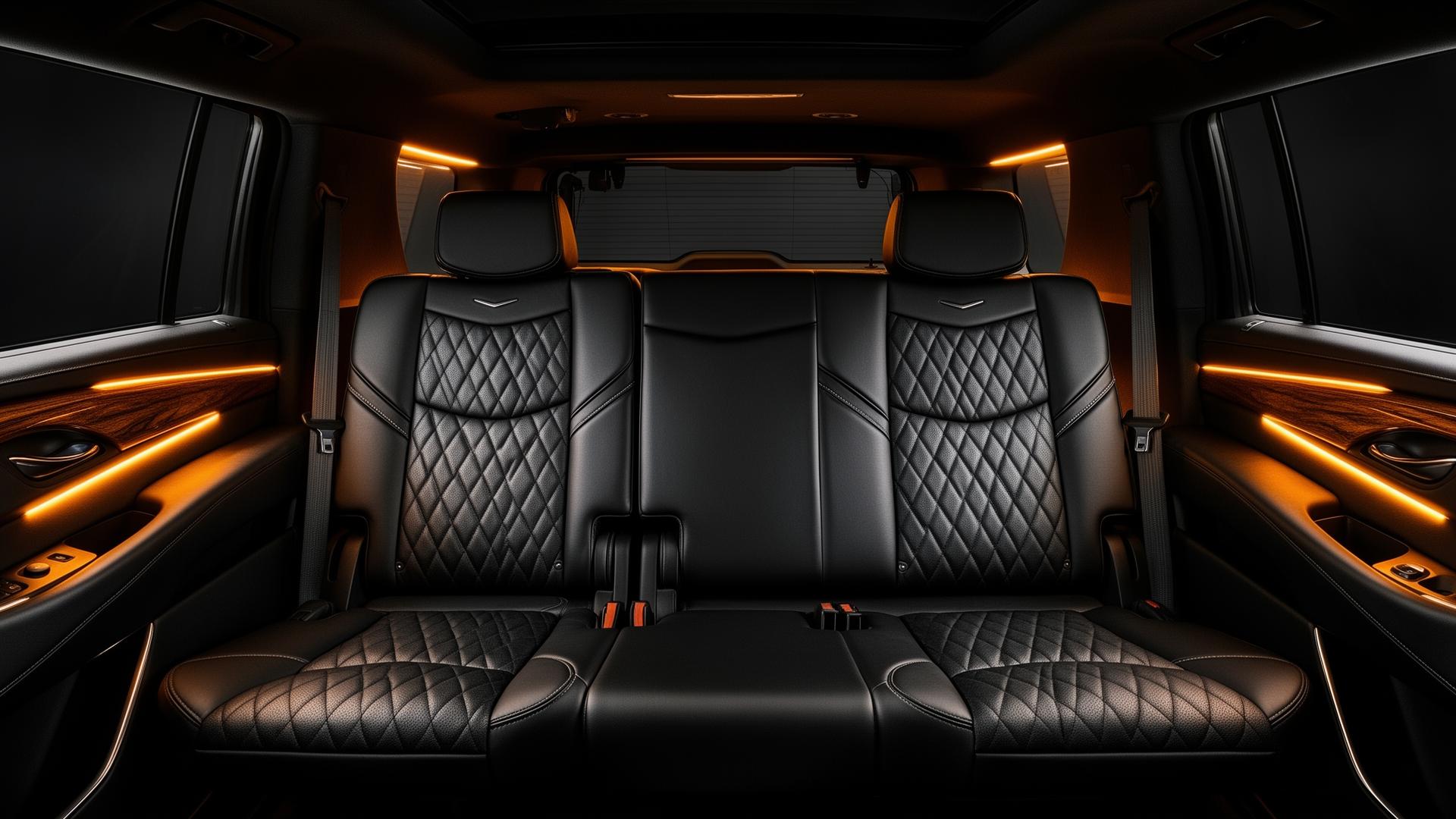 Cadillac Escalade ESV — quilted leather rear cabin with ambient lighting